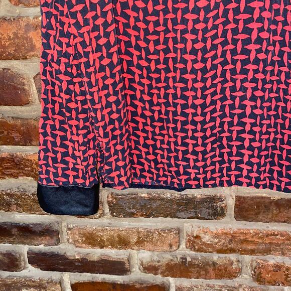 Zara Navy Blue Red Geometric Faux Leather Trim Long Sleeve Top Womens Size Large - Picture 3 of 8